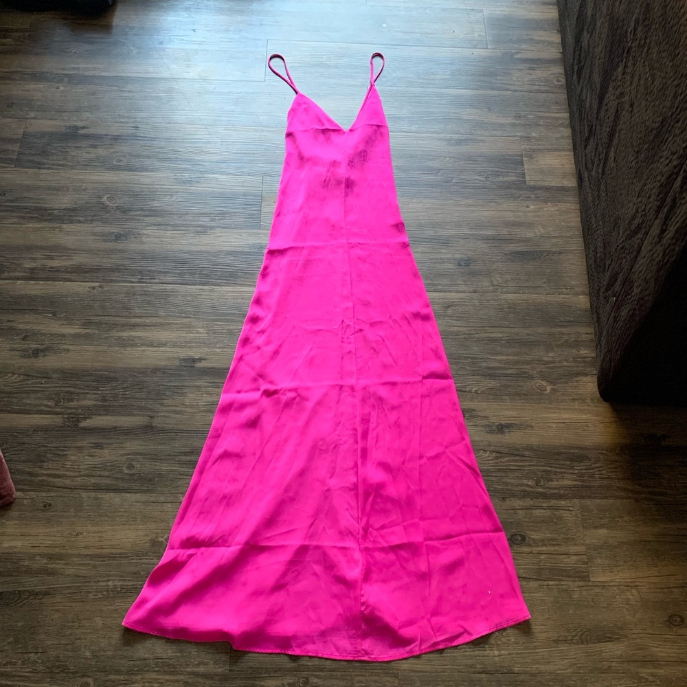 Bright pink, sateen maxi dress